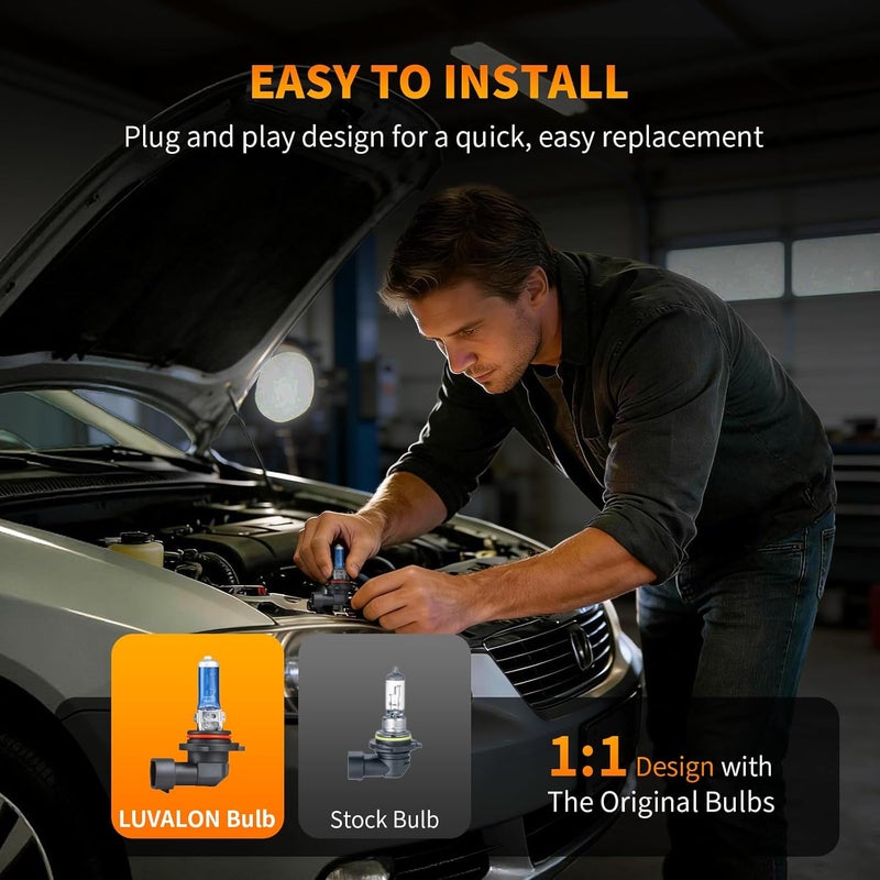 LUVALON 9006 HB4 Halogen Headlight Bulbs, 12V 51W 9006 Headlight Bulb, Low Beam, High Beam and Fog Light Replacement, Automotive Headlight Bulbs, No Glare, Super Bright, 2 Pack - Image 4